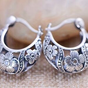 Silver Hoop Basket Earrings